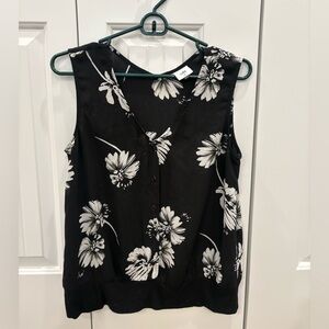 Floral Black and White Sleeveless Top CAbi